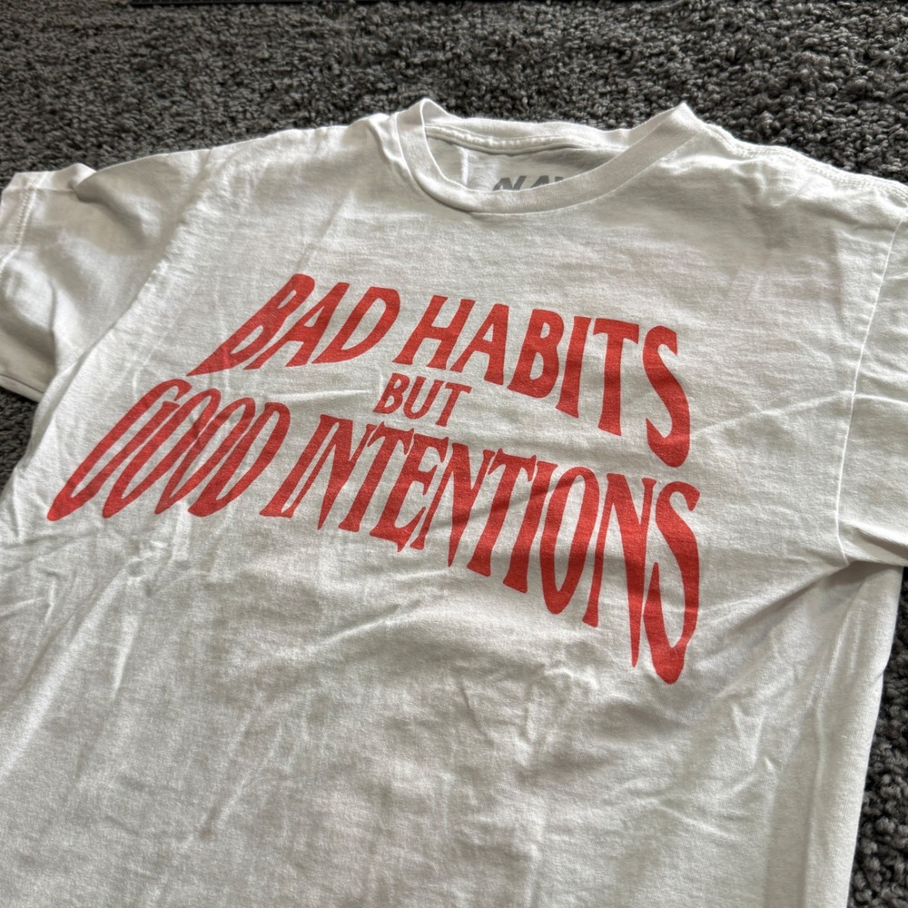 Hype Nav x Vlone Good Intentions T-Shirt Mens White Excellent Graphic Tee Medium